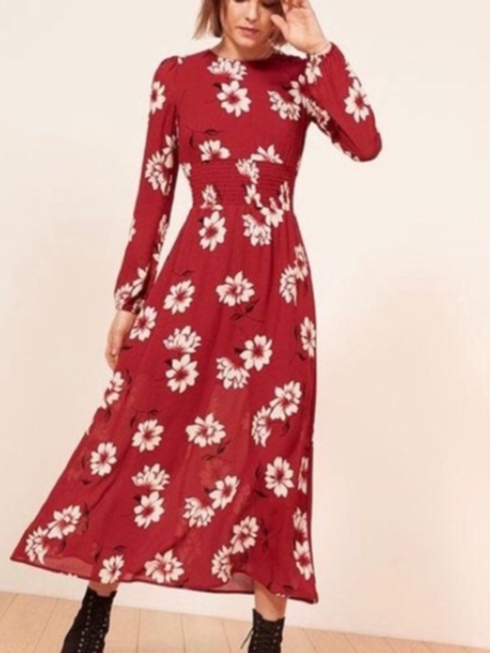 Reformation Virginia Crimson Floral Midi Dress - Size 0